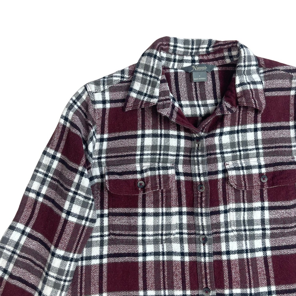 Natural Reflections‎ Women's Plaid Flannel Shirt Burgundy 100% Cotton Cabincore - Picture 4 of 13